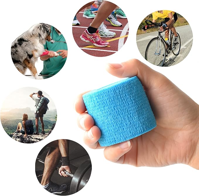 9 Pack 2" x 5 Yards Self Adhesive Bandage Wrap Self Stick Wrap for Ankle, Wrist, Finger, Sports, Breathable Cohesive Vet Tape for Pets (Light Blue)