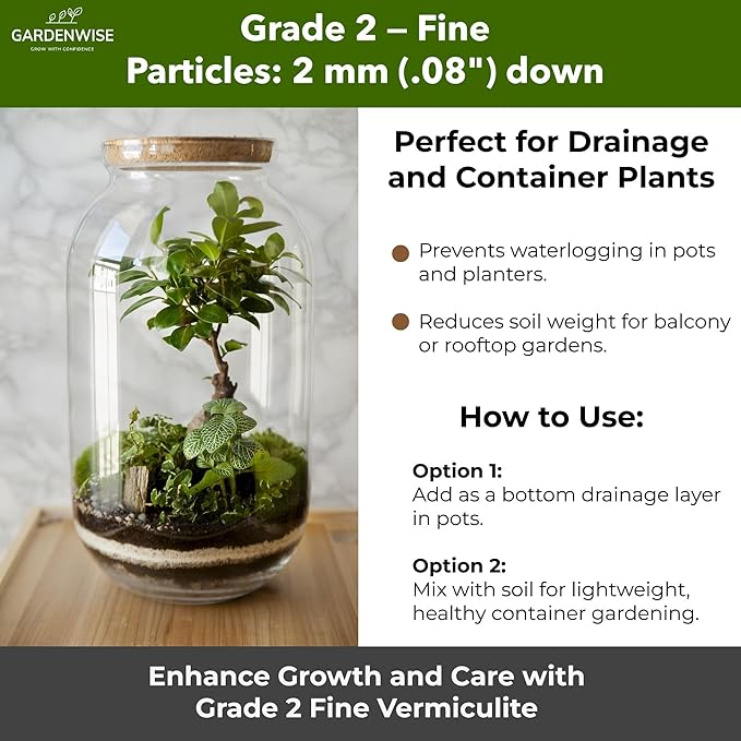 Organic Fine Vermiculite for Indoor Gardening Plants and Mushrooms – Enhances Soil Aeration, Seed Germination, Rooting Cuttings – Small Packages and Bulk (Vermiculite Grade 2 – Fine, 15 quarts)
