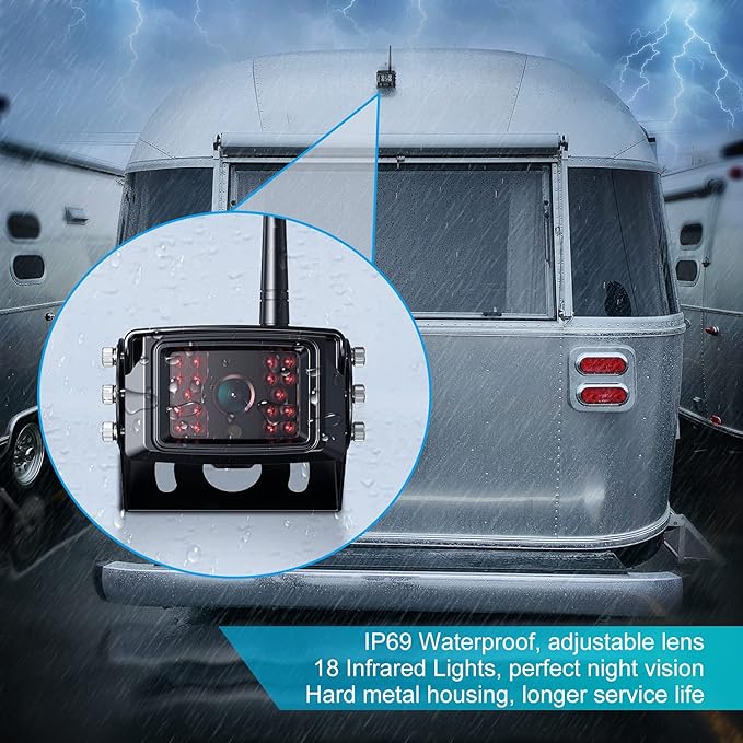 Fookoo HD 10" Wireless Backup Camera System, 1080P 10-inch Quad Split Monitor w/Recording, Waterproof Side & Rear View Cameras, 4 Channel, Digital Signal, Parking Lines for RV/Truck/Trailer