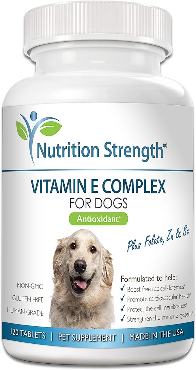 Vitamin E for Dogs, Promote Cardiovascular Health, Support Cell Membranes, Vitamin E Complex to Boost Dog Immune System Plus Zinc, Selenium, Folate, Salmon Oil, 120 Chewable Tablets