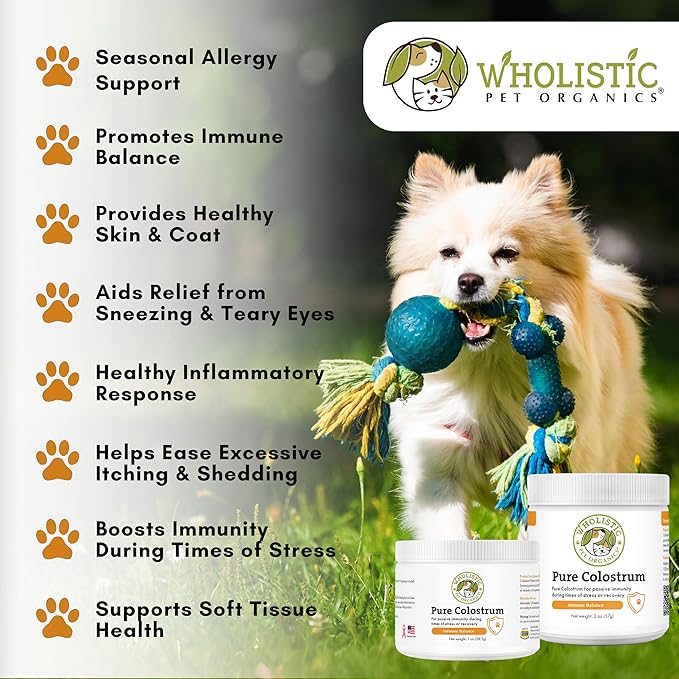 Wholistic Pet Organics Pure Colostrum - 1 Oz - Dog Allergy Relief & Itchy Skin Treatment, Senior Dog Supplements & Immune Support, Licking Paws, Anti Itch for Dogs and Cats
