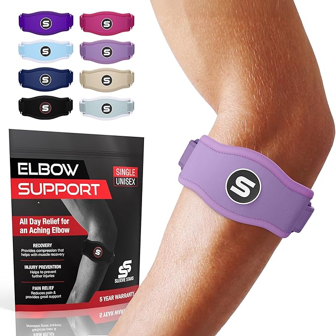 Sleeve Stars Tennis Elbow Brace for Women - Adjustable Tennis Elbow Strap, Golfers Elbow Brace for Men, Counterforce Brace for Tendonitis Relief, Fits 9"-23" (Single/Light Purple)