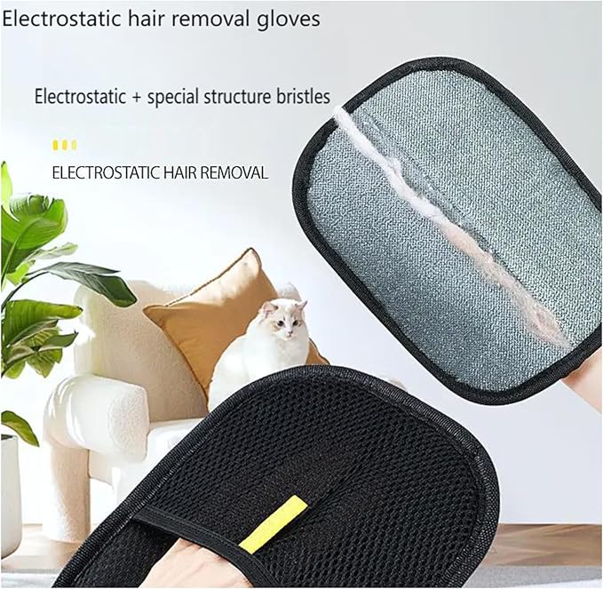 Fursweep Gloves Pet Hair Remover, Kivori Pet Grooming Glove, Pet Hair Remover Electrostatic Gloves, Furmingle Double Sided Cat Grooming Glove, Reusable Cat & Dog Hair Remover, for Couch, Carpet