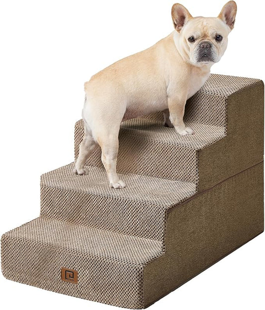 EHEYCIGA Dog Stairs for Bed 20" H, 4-Step Extra Wide Dog Steps for High Bed, Pet Steps for Small Dogs and Cats, Non-Slip Balanced Pet Ramp Indoor, Camel