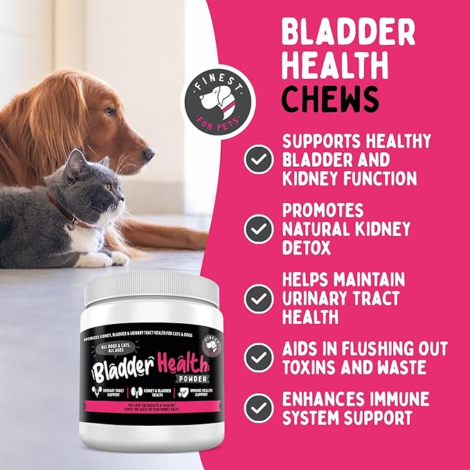 Bladder Health Dog & Cat UTI Remedy - Cranberry Supplement for Pet, Bladder, Kidney Support & Urinary Tract Health Powder with Cranberry & D-Mannose (120g - 120 Scoops)