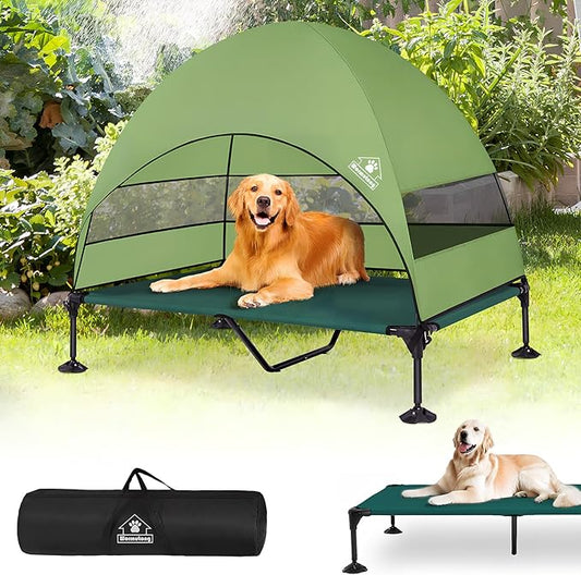 Elevated Outdoor Dog Bed with Canopy & Adjustable Feet - Larger Shade for Camping, Backyard & Patio