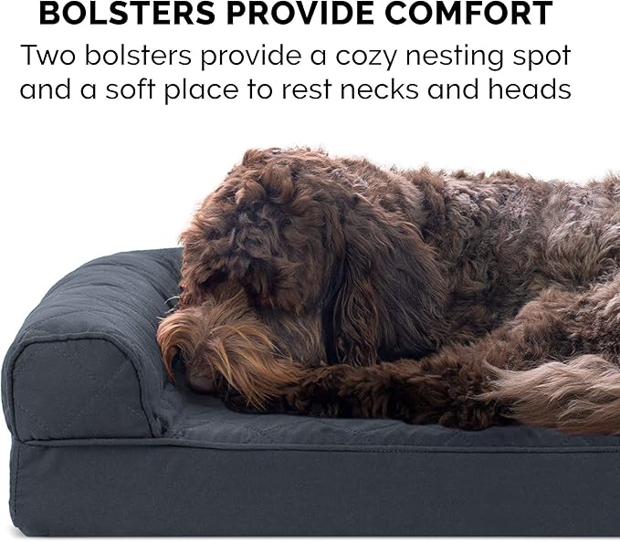 Furhaven Cooling Gel Dog Bed for Large Dogs w/ Removable Bolsters & Washable Cover, For Dogs Up to 125 lbs - Quilted Sofa - Iron Gray, Jumbo Plus/XXL