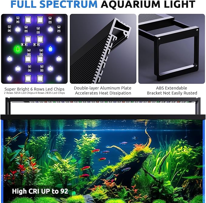 24/7 LED Aquarium Light for 30-36 Inch Fish Tank, Auto On Off with Timer, 9 Colors, Adjustable Brightness, Daylight Moonlight Mode, Full Spectrum Fish Tank Light for Plants, 56W