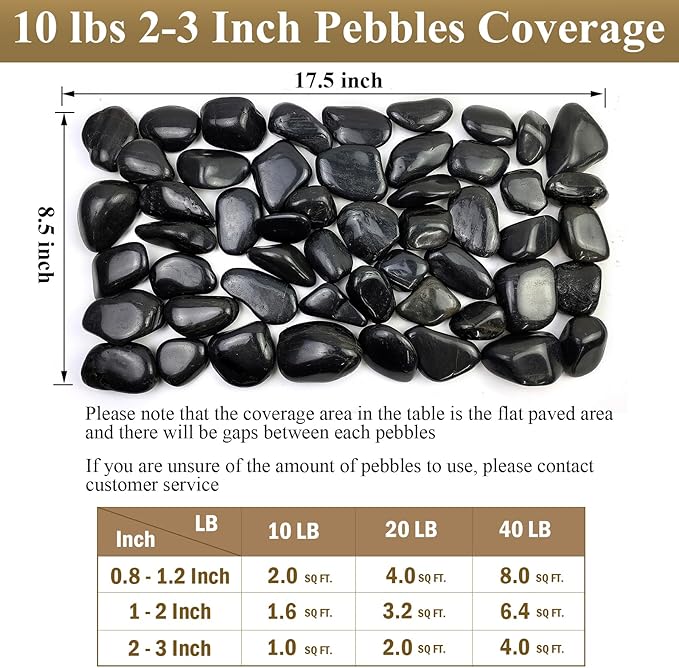 10 lbs Black Pebbles - 2-3 inch Decorative River Stones for Plants, Aquarium, Fish Tank, Outdoor Garden Landscaping