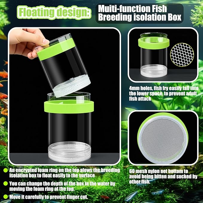 2 Pcs Breeder Box for Fish Tank Aquarium Breeder Separation Net Breeding Box with Suction Cup for Small Fish Shrimp Clownfish Guppy(Green,M)