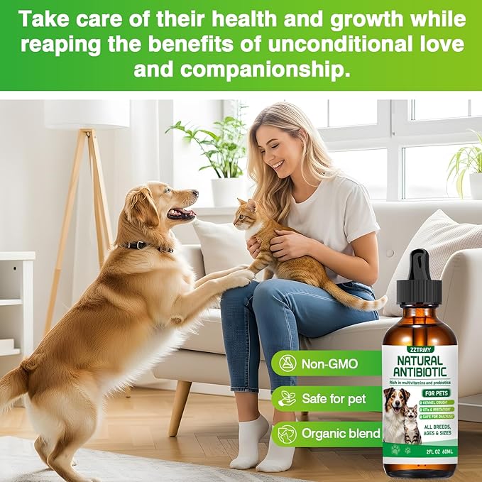 Natural Antibiotics for Dogs and Cats,Antibiotic for Cats,Dog Antibiotics in Drops,Help with Allergies, Itching, Coughs, UTIs,Skin, Coat, Digestion Care,for All Breeds & Ages,Pet Supplements&Vitamins