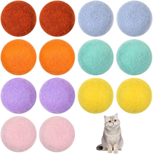 14 PCS Wool Cat Ball Toys, Quiet Play Felt Cat Ball Toys Kitty Kicker Exercise Toy, Fun Colorful Kitty Kitten Toy for Interactive Kitten Balls for Indoor 1.2in