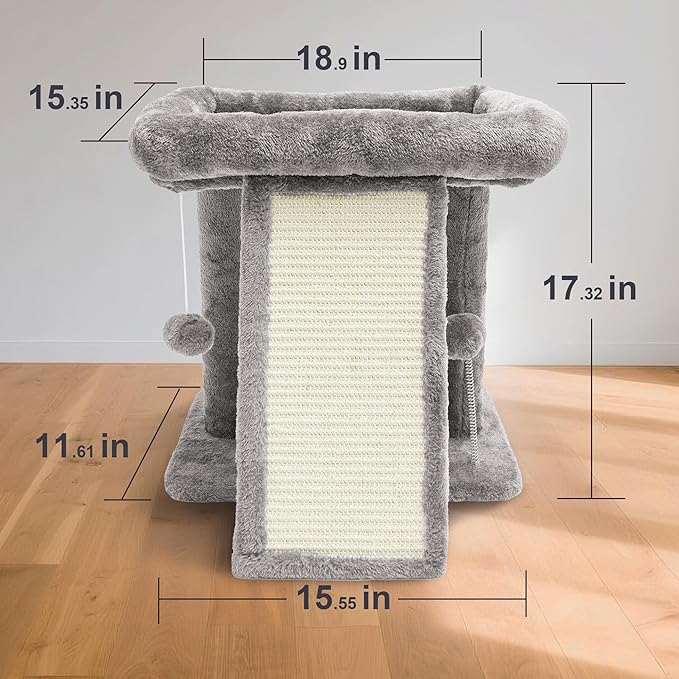 17.7-inch Small Cat Tree Tower with Scratching Post for Indoor Cats,Light Grey