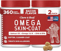 Best Itchy Skin Relief for Dogs -360 Soft Chew Omega Treats for Skin and Coat -Salmon Oil Blend of Fatty Acids, Omega 3, 6, Vitamins, Antioxidants -Made in USA (2 Packs of 180, Bacon Flavor)