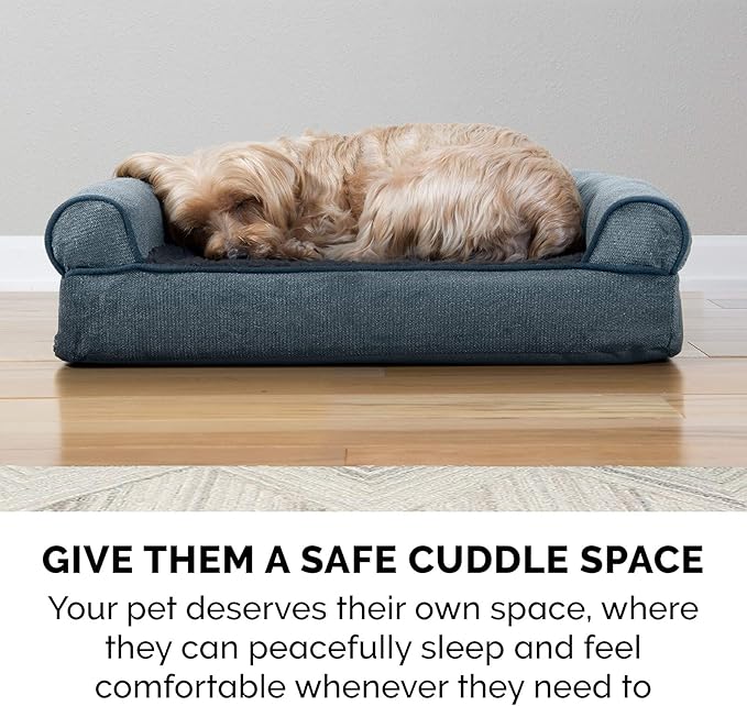 Furhaven Cooling Gel Dog Bed for Large Dogs w/ Removable Bolsters & Washable Cover, For Dogs Up to 125 lbs - Sherpa & Chenille Sofa - Orion Blue, Jumbo Plus/XXL