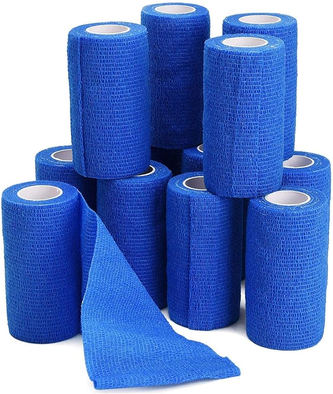 TOBWOLF 12PCS Self Adhesive Bandage, 4" x5yd / 10cmx4.5m Elastic Cohesive Bandage Wrap Athletic Gauze Roll, Non Woven Bandage Tape for Wrist Ankle Knee Leg Sprains Swelling - Navy Blue