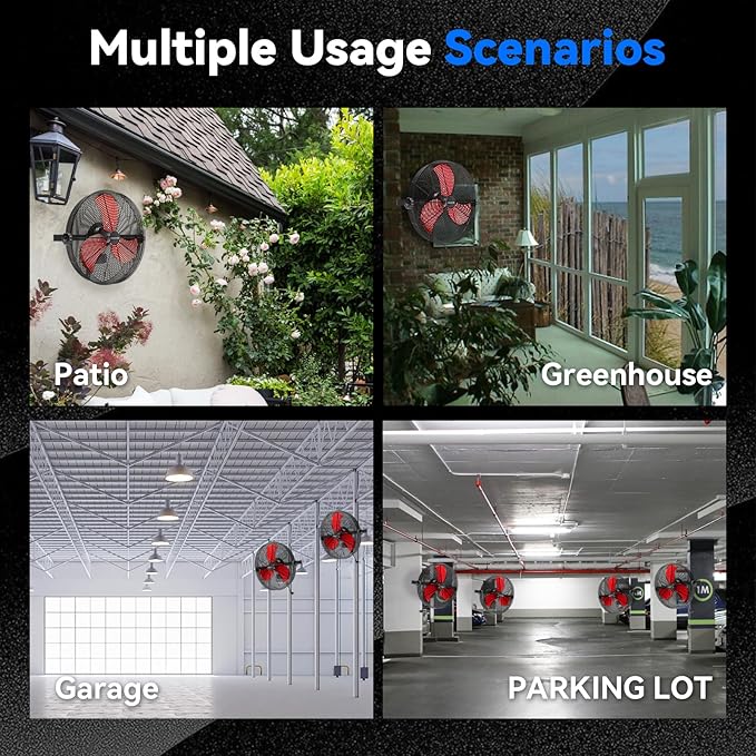 2600 CFM 14 inch Outdoor High Velocity Wall Mounted Fan, 3-Speed Metal Fans with IP44 Enclosure Motor, Industrial Grade Weatherproof Wall Fan for Patio, Greenhouse, Garage, and Gazebo