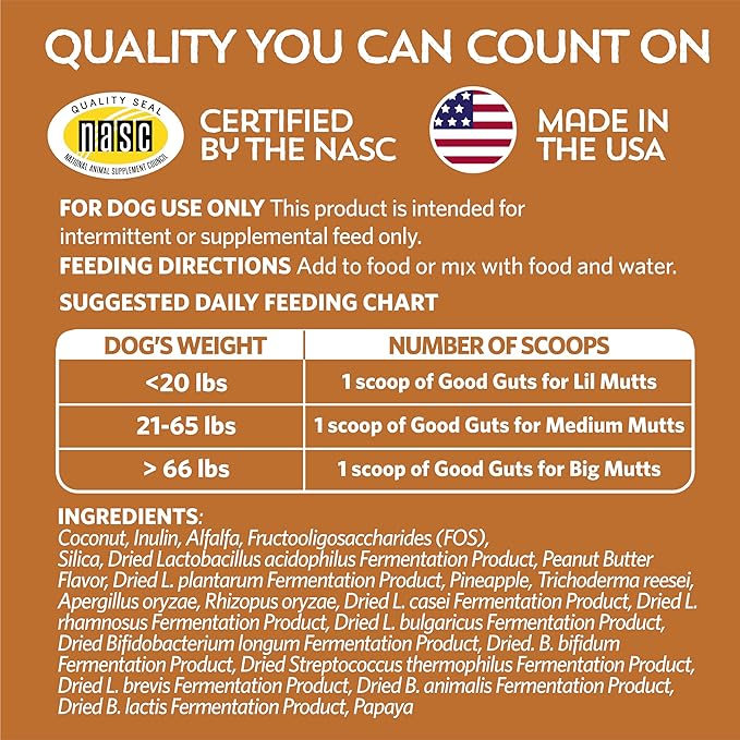 Fidobiotics Good Guts for Big Mutts Probiotic for Dogs, 12 Billion CFUs, 11 Strains, 5 Digestive Enzymes, 2 Prebiotics, Digestive Gut Health for Dogs, Adult & Puppy Probiotics Supplements (20 Days)