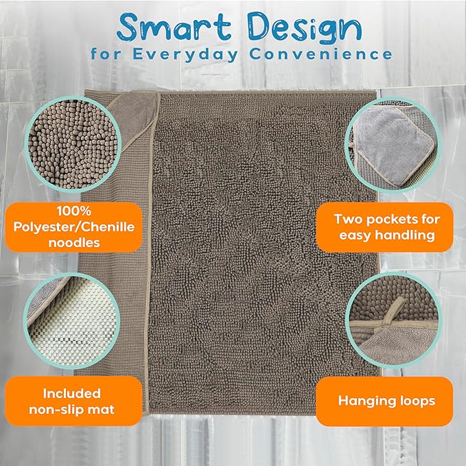 Pet 2-in-1 Dog Towel & Mat – Transforms from Drying to Bath Mat, Ultra Soft, Absorbent & Quick-Drying, Machine Washable Dog Towels with Detachable Non-Slip Mat and Hand Pockets (Large)