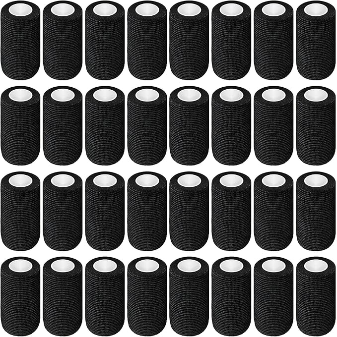 Treela 36 Pcs Self Adherent Bandage 4" X 5 Yard Wrap Breathable Cohesive Bandage Elastic Adhesive Tape for Stretch Athletic Sports Wrist Ankle(Black)