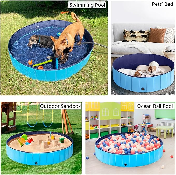 Yaheetech Foldable Hard Plastic Extra Large Dog Pet Bath Swimming Pool Collapsible Dog Pet Pools Bathing Tub Paddling Pool for Large Pets Dogs Cats, Black/Blue/Gray/Red, XXL/XL/L/M
