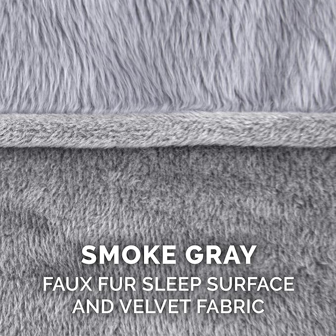 Furhaven Cooling Gel Dog Bed for Large Dogs w/ Removable Bolsters & Washable Cover, For Dogs Up to 95 lbs - Faux Fur & Velvet Sofa - Smoke Gray, Jumbo/XL