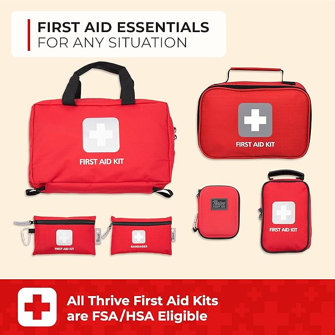 Thrive Mini Emergency Kit & First Aid Pouch - College Dorm Sick Kit - 66 Piece Set - Waterproof Rip-Stop Nylon Pouch with Multi-Size Bandages, Wipes & Safety Pins
