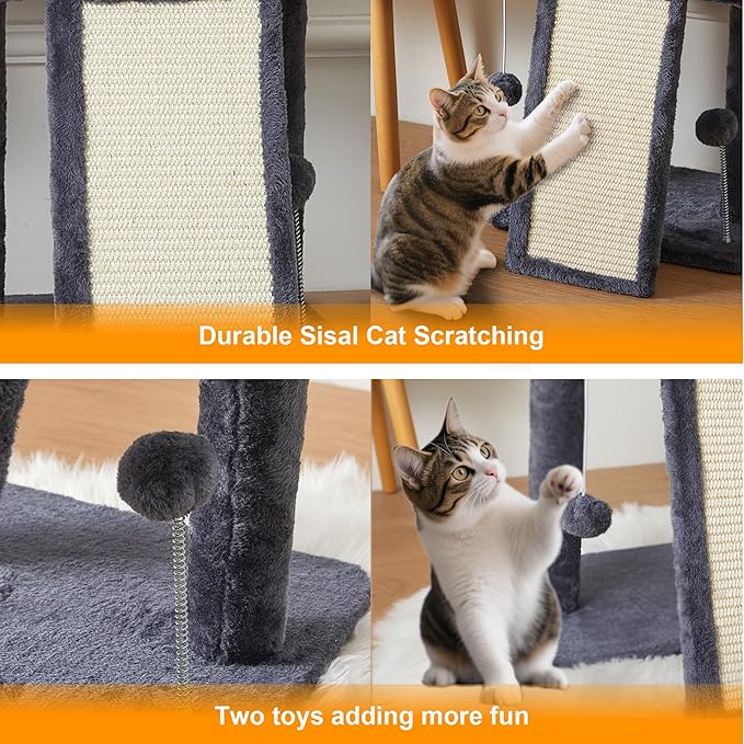 17.7-inch Small Cat Tree Tower with Scratching Post for Indoor Cats,Grey