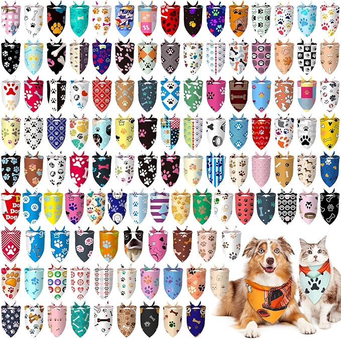 150 Pcs Dog Bandanas Bulk Pet Bibs Colorful Triangle Scarf Pet Bandanas for Medium Large Dogs Spring Summer Birthday Costume Decoration (Paw)