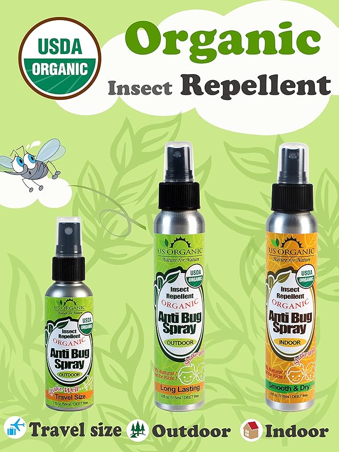 US Organic Mosquito Repellent Anti Bug Outdoor Pump Sprays, USDA Certification, Cruelty Free, Proven Results by Lab Testing, Deet-Free (2 oz - Value 2 Pack)