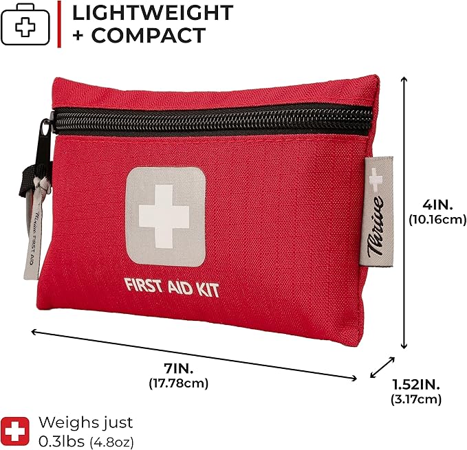 Thrive Mini Emergency Kit & First Aid Pouch - College Dorm Sick Kit - 66 Piece Set - Waterproof Rip-Stop Nylon Pouch with Multi-Size Bandages, Wipes & Safety Pins