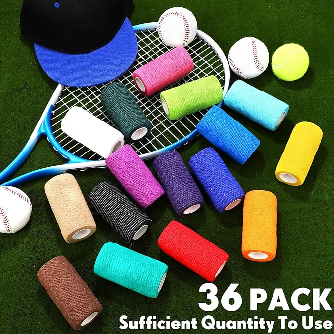 Treela 36 Pcs Self Adherent Bandage 4" X 5 Yard Wrap Breathable Cohesive Bandage Elastic Adhesive Tape for Stretch Athletic Sports Wrist Ankle(Multicolored)