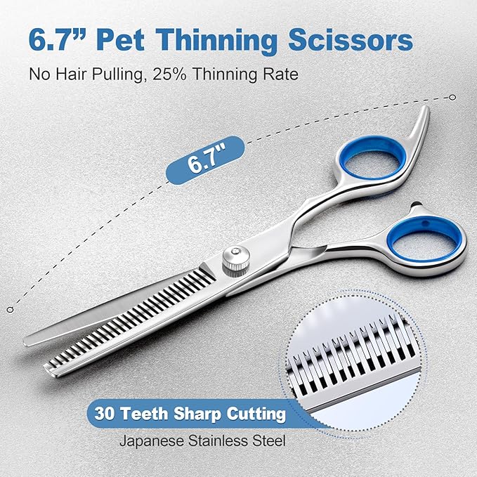 Gimars Titanium Coated Professional 6 in 1 4CR Stainless Steel Dog Grooming Scissors with Safety Round Tip, Heavy Duty Pet Grooming Scissor for Dogs, Cats and Other Animals