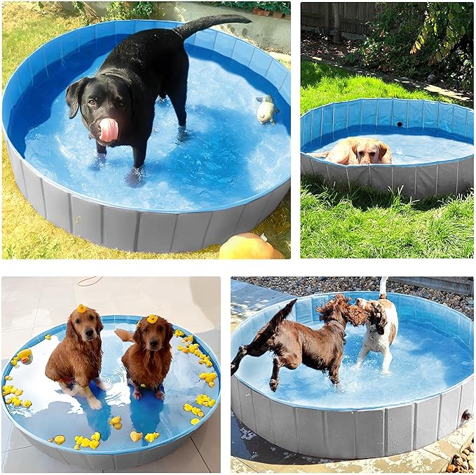 Yaheetech Grey Hard Plastic Dog Pools for Small Medium Large Dogs Puppies Pet Collapsible Bath Pool Tub for Outdoor/Home Use, Pet Repair Patches Included, XL