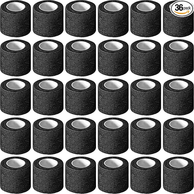Treela 36 Pcs Self Adherent Bandage 2" X 5 Yard Wrap Breathable Cohesive Bandage Elastic Adhesive Tape for Stretch Athletic Sports Wrist Ankle(Black)