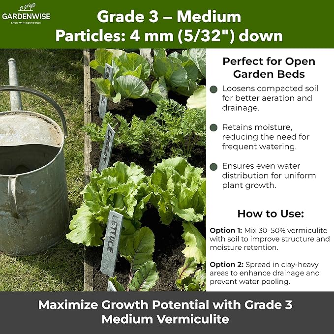 Organic Coarse Vermiculite for Indoor Gardening Plants and Mushrooms – Enhances Soil Aeration, Seed Germination, Rooting Cuttings – Small Packages and Bulk (Vermiculite Grade 3 – Medium, 3 qt)