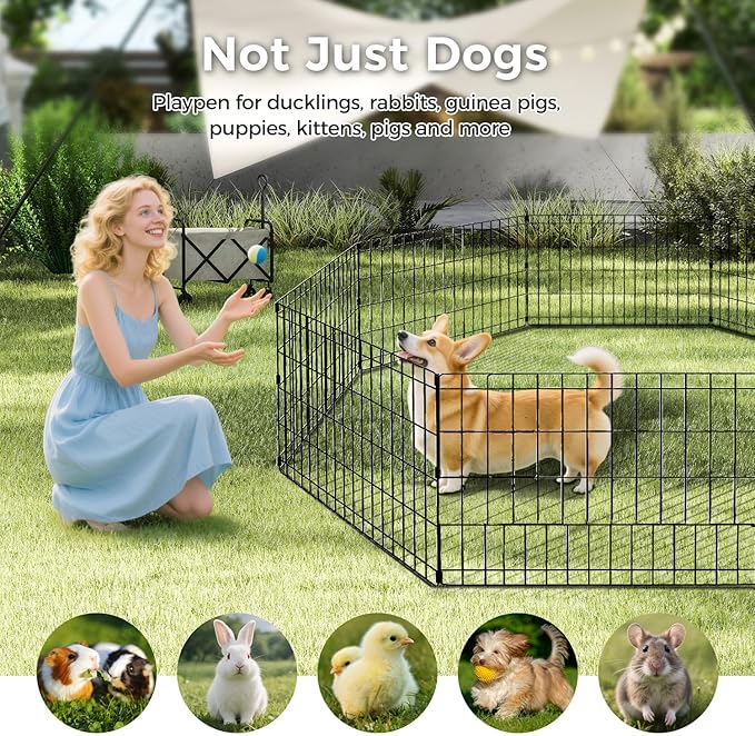 Foldable Dog Playpen 42" Height 8 Panels Metal Exercise Pen with Door - Indoor/Outdoor Dog Play Pen for Medium-Large Dogs, Portable Pet Fence for Yard Garden Camping, Black