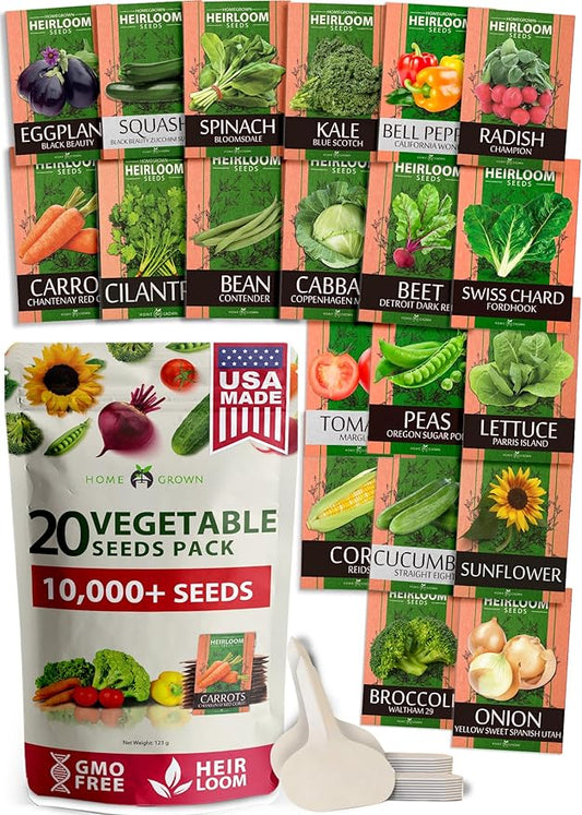 20 Heirloom Vegetable Seeds - 10,000+ Survival Seeds and Emergency Prepper Gear - Non GMO Vegetable Seeds for Planting Home Garden Variety Pack