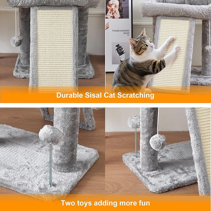 17.7-inch Small Cat Tree Tower with Scratching Post for Indoor Cats,Light Grey