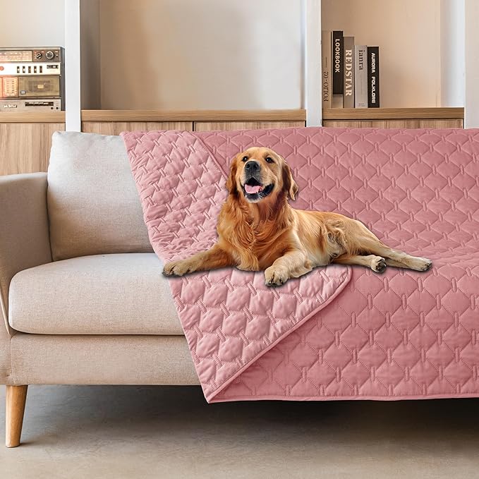 gogobunny 3X Stronger Waterproof Pet Blanket, Scratch Proof Furniture Protector for Dogs Cats, Reversible Cover 68x82 Inch, Dark Pink/Light Pink