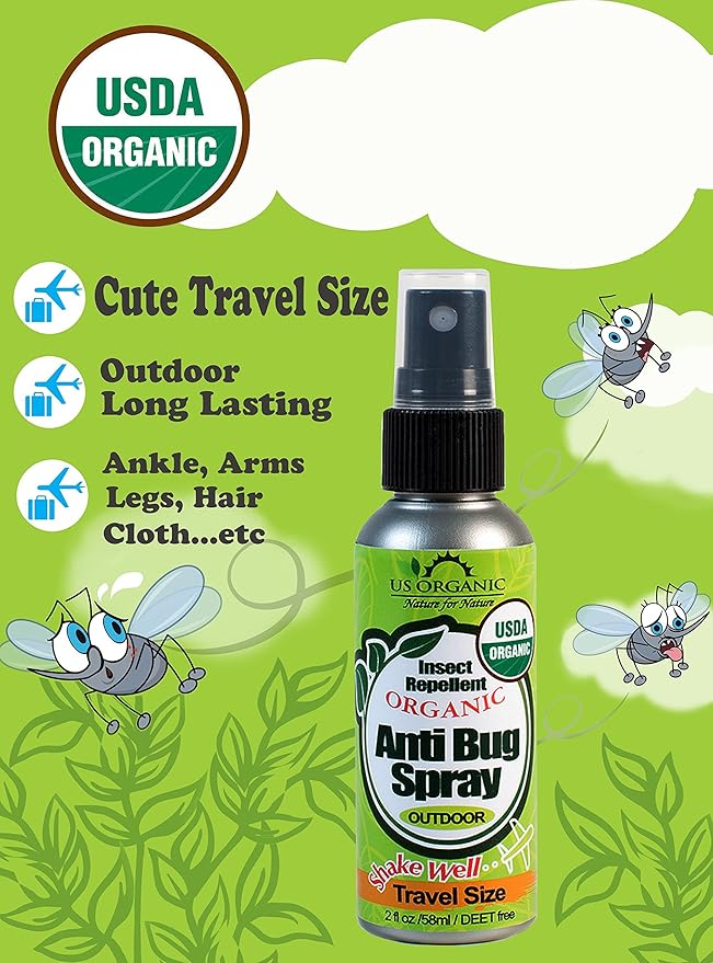 US Organic Mosquito Repellent Anti Bug Outdoor Pump Sprays, USDA Certification, Cruelty Free, Proven Results by Lab Testing, Deet-Free (2 oz Travel Size)