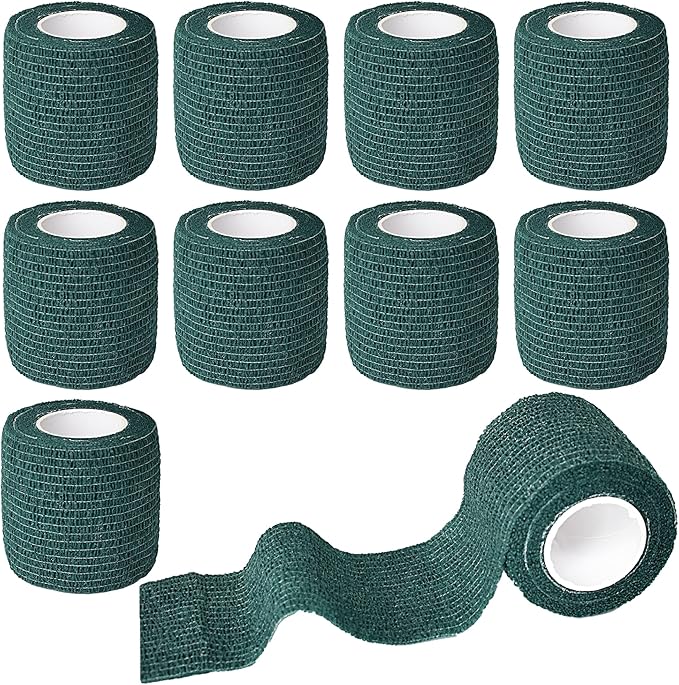 9 Pack 2" x 5 Yards Self Adhesive Bandage Wrap Self Stick Wrap for Ankle, Wrist, Finger, Sports, Breathable Cohesive Vet Tape for Pets (Dark Green)
